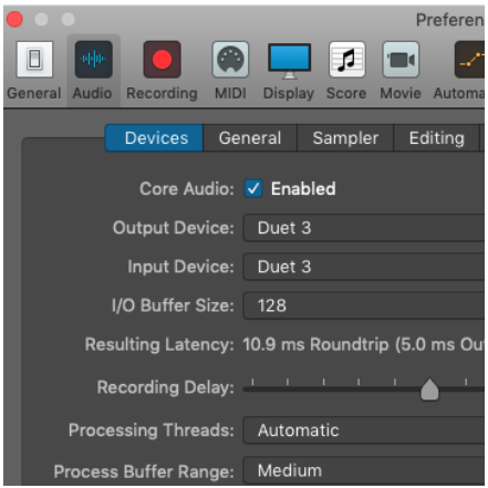 Using Duet with Apple Logic